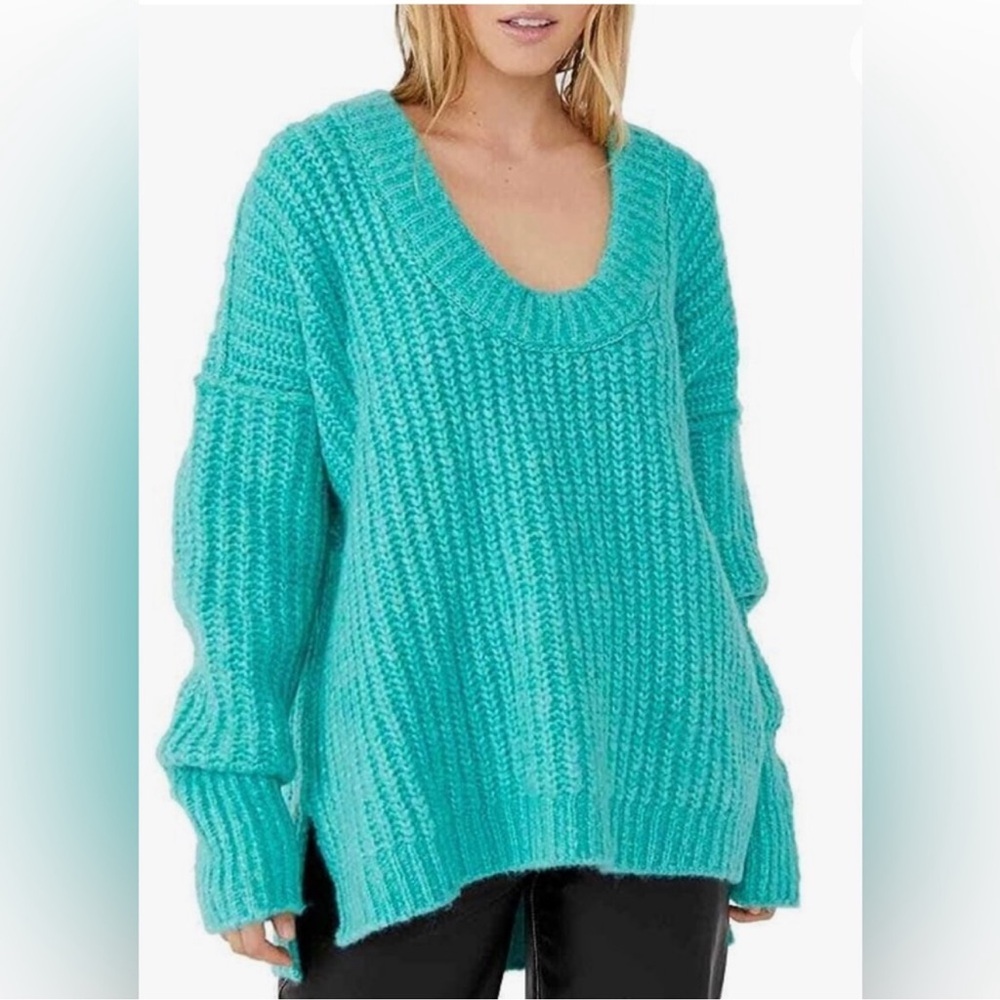 Free People! Blue Bell Sweater in Electric Teal NWT!